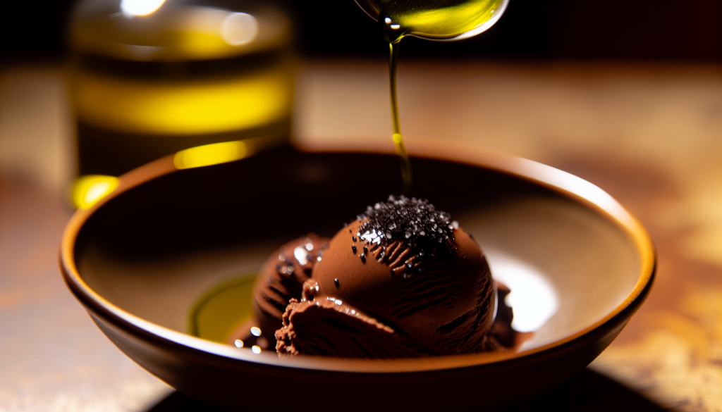 Gelato al cioccolato fondente con sale nero e olio d'oliva