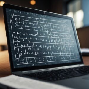 lavagna con formule matematica fotografata sullo schermo di un laptop