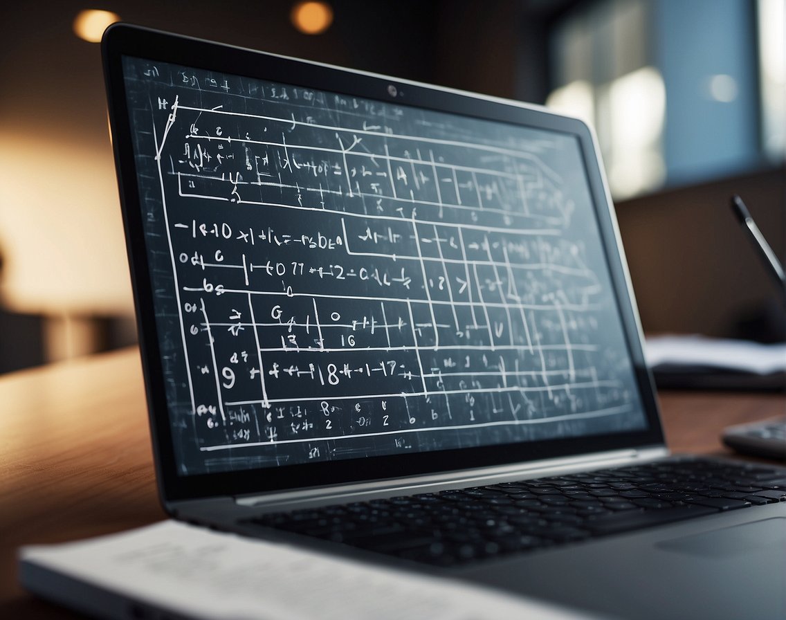 lavagna con formule matematica fotografata sullo schermo di un laptop